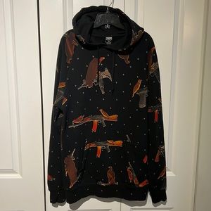 Mens black hoodie was a limited print.